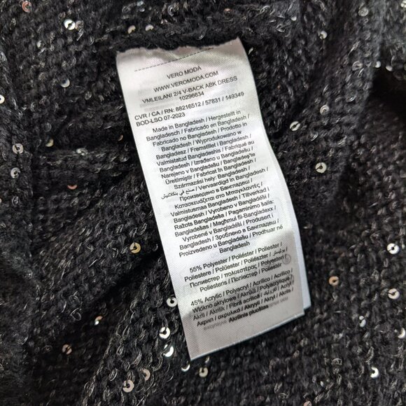 Vero Moda Womens Sparkling Knitted Sequin Mini Sweater Dress Black Silver - Picture 5 of 5